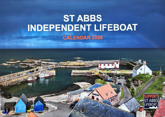 St Abbs Independent Lifeboat Calendar. Harbour scene with rainbow